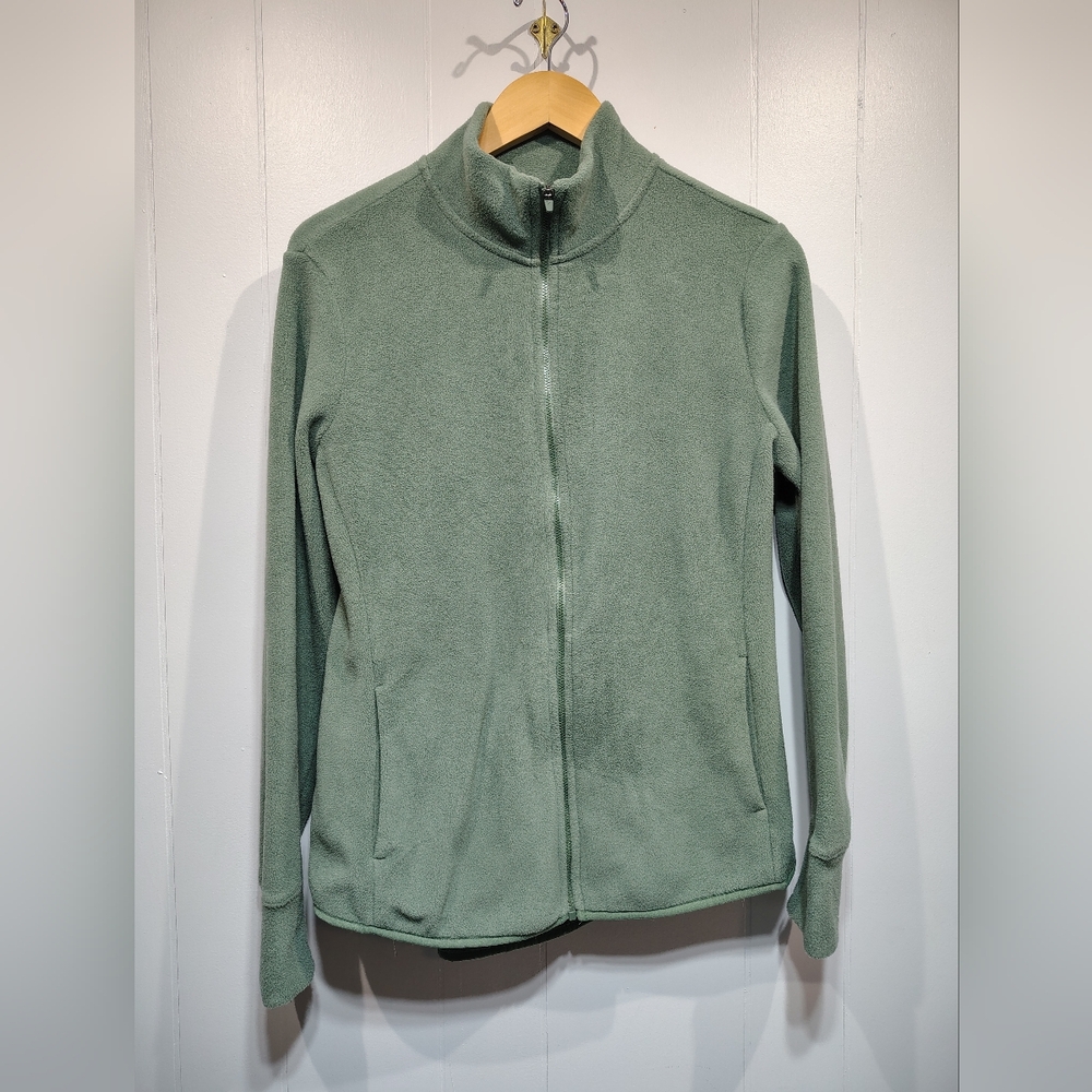 Old Navy Green Full Zip Fleece Jacket Women’s Medium Thumbholes Cozy Soft